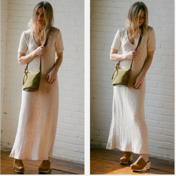 Enza Costa Slub Sweater Knit Half Sleeve Dress in Undyed Womans Small+ - Picture 1 of 11